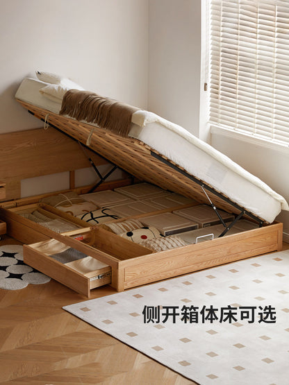 实木床现代简约储物抽屉床卧室榻榻米床橡木齐边床