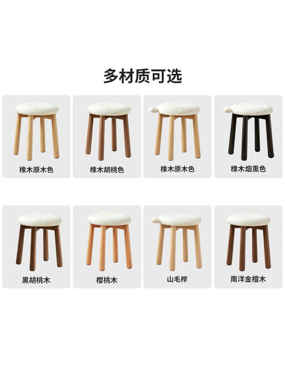 实木化妆凳北欧梳妆台凳子换鞋凳卧室仿羊羔绒圆凳