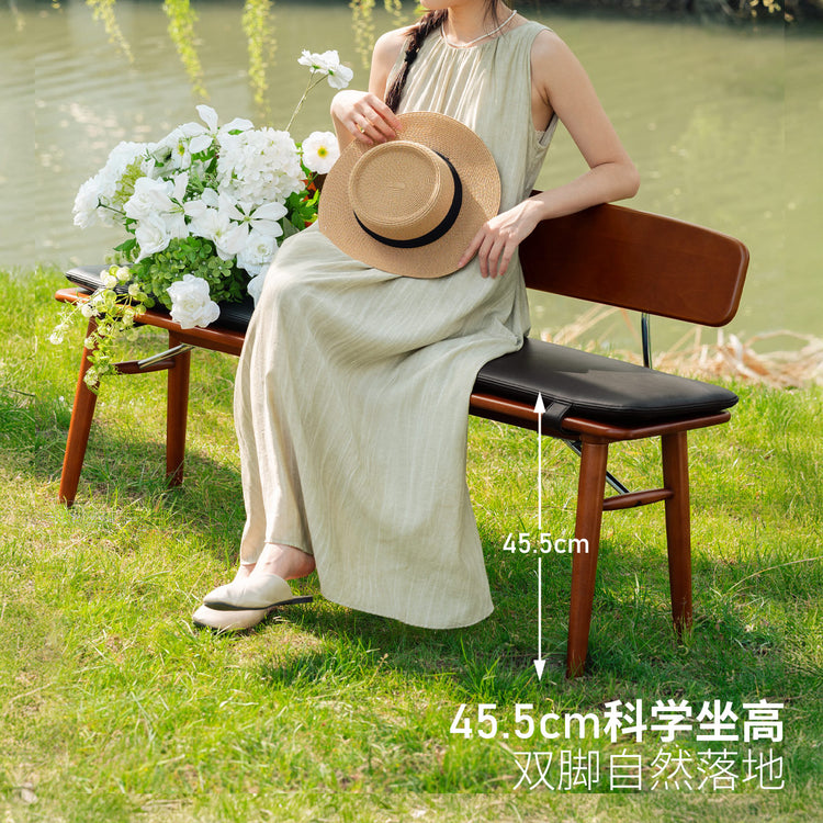 实木长条凳餐厅包豪斯休闲凳软包长凳中古风靠背凳子