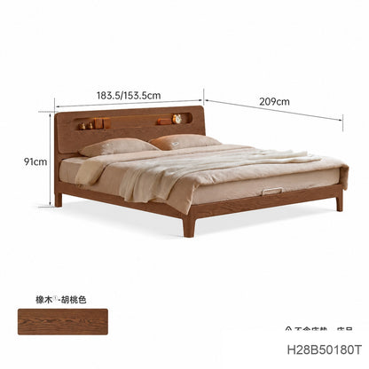 实木床橡木双人床卧室家具北欧带插座夜光大床置物床