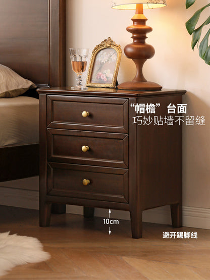 实木床头柜简约中古床边柜美式复古卧室抽屉储物柜