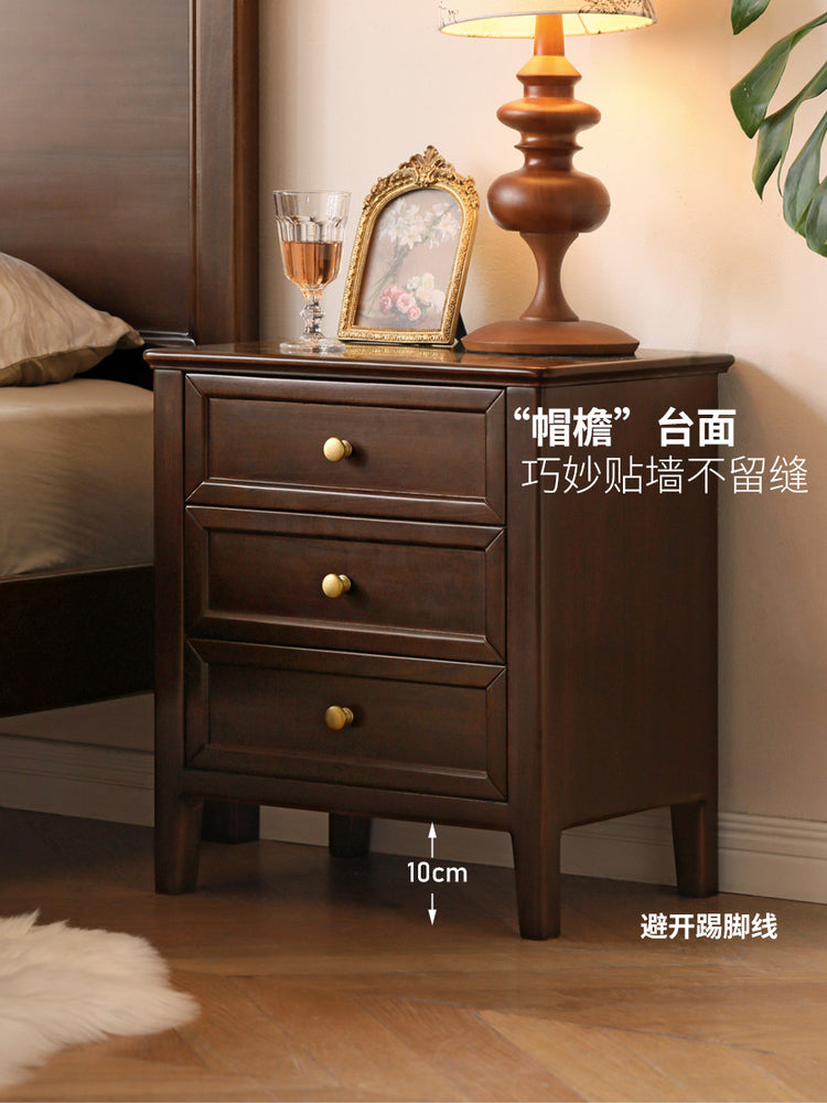 实木床头柜简约中古床边柜美式复古卧室抽屉储物柜