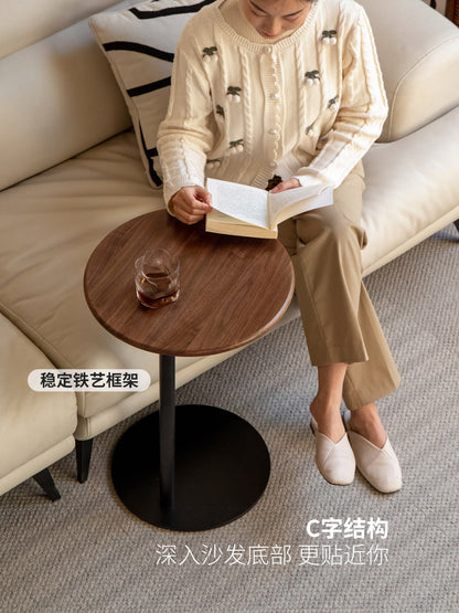 实木边几黑胡桃木创意沙发小圆桌现代简约阳台C型小茶几
