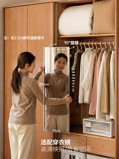 实木移门衣柜卧室推拉门大衣橱复古樱桃木滑门柜子