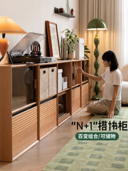 实木简约樱桃木书柜开放储物柜书房模块组合柜子