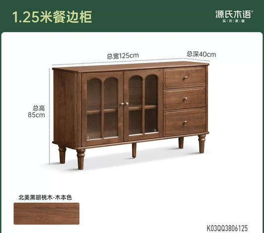 实木餐边柜美式复古餐厅置物柜黑胡桃木收纳柜橱柜