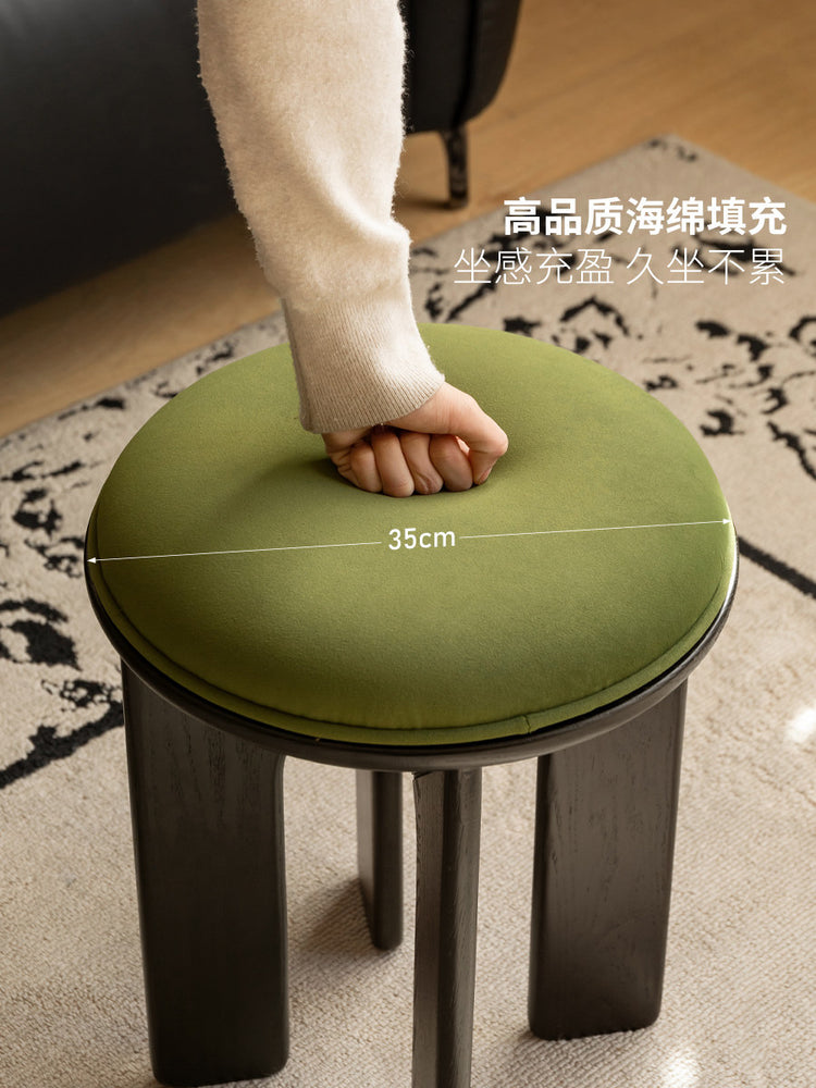 实木圆凳餐厅法式复古软包凳橡木黑色休闲凳吃饭凳子