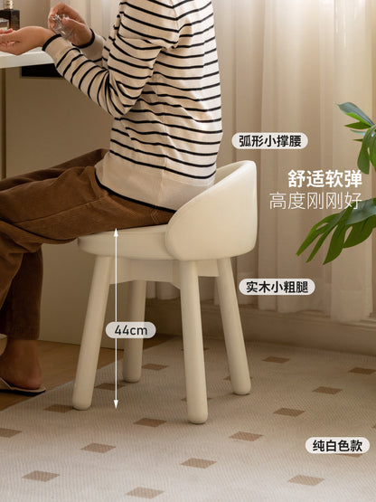 实木梳妆凳椅奶油风靠背凳子现代简约白色旋转化妆凳