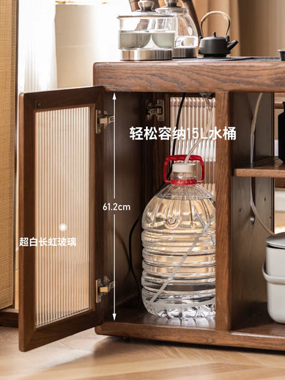 实木伸缩茶桌客厅新中式煮茶器一体茶台小户型橡木茶水柜
