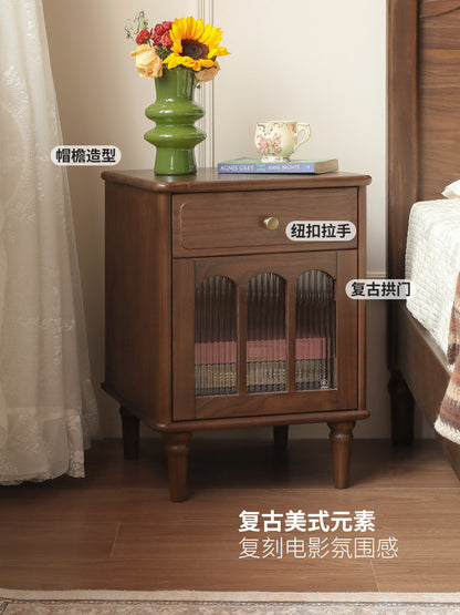 实木床头柜美式复古床边收纳柜卧室黑胡桃木储物柜
