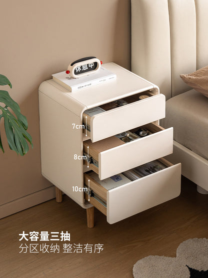 实木床头柜白色奶油风储物柜卧室三抽收纳柜床边柜子