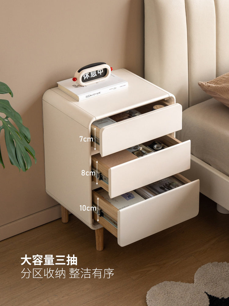 实木床头柜白色奶油风储物柜卧室三抽收纳柜床边柜子