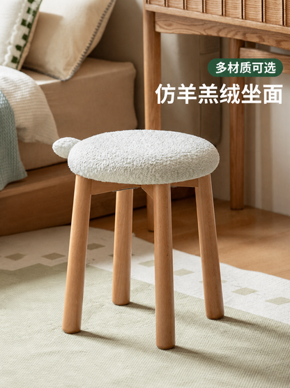 实木化妆凳北欧梳妆台凳子换鞋凳卧室仿羊羔绒圆凳