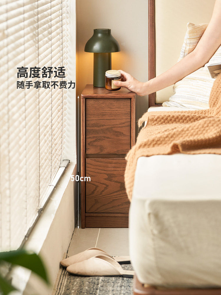 实木床现代简约胡桃色储物柜卧室橡木两抽夹缝收纳柜