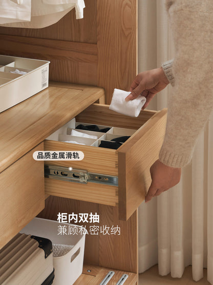 实木移门衣柜卧室白蜡木推拉门大衣橱储物柜滑门柜子