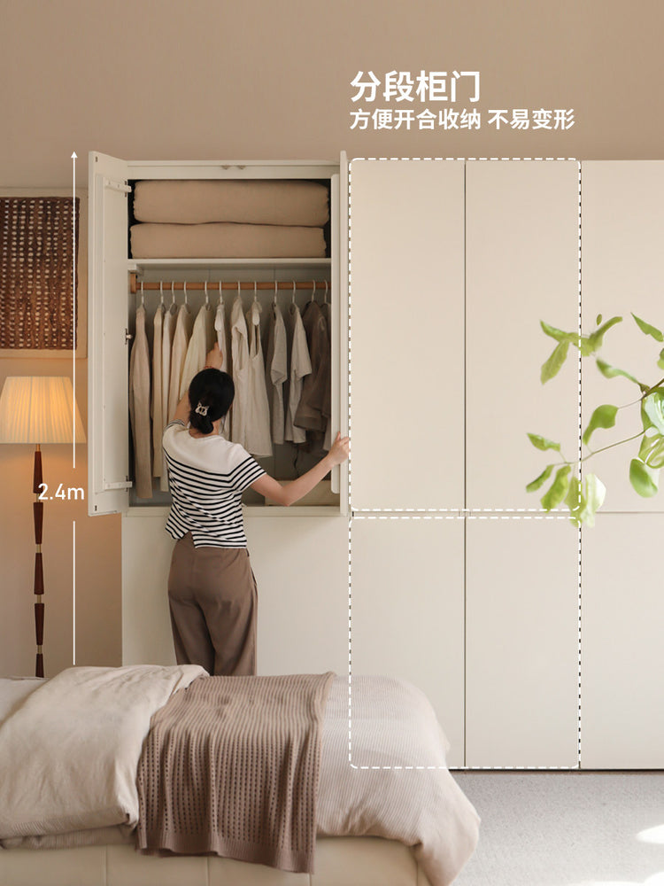 实木衣柜现代简约分段式白色大衣橱卧室组合收纳柜