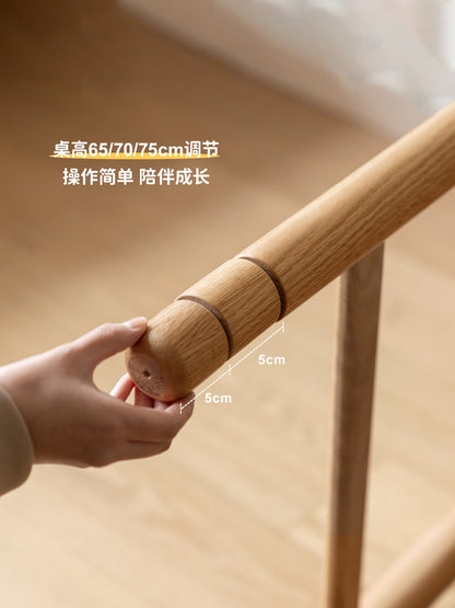 实木儿童升降学习桌小户型书桌书架一体学生橡木写字桌