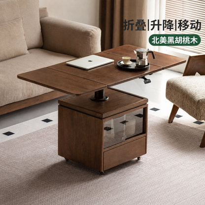 实木茶几现代简约升降桌客厅移动边几黑胡桃木折叠茶桌