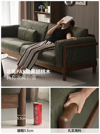 实木客厅现代简约黑胡桃直排沙发小户型真皮沙发