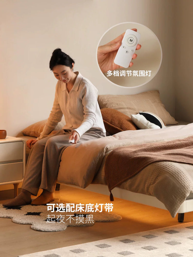 实木床白色无床头榻榻米卧室齐边悬浮床简约小户型双人床