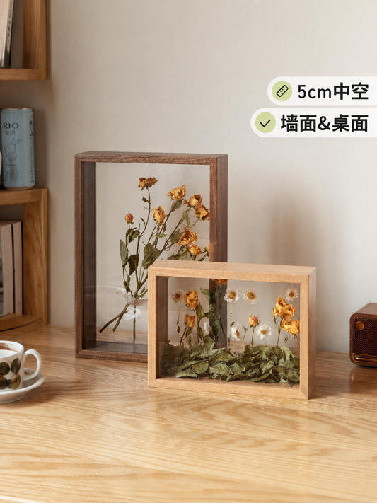 实木干花相框北欧创意原木摆台简约时尚展示框中空照片框