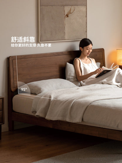 实木床现代简约大板床卧室黑胡桃木双人床齐边大床