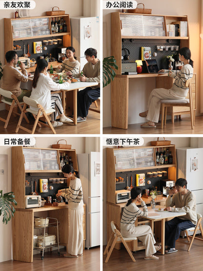 实木餐边柜靠墙一体简约高柜餐厅大容量橡木储物柜子