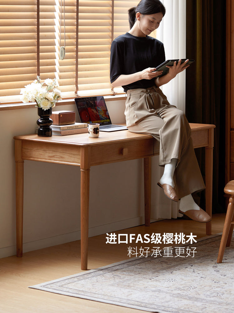实木樱桃木中古风办公桌书房复古写字桌带抽书桌