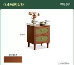 [10-Day Pre-order] French Vintage Solid Wood Bedside Table, Teak-Colored Cabinet, Bedroom Storage Cabinet