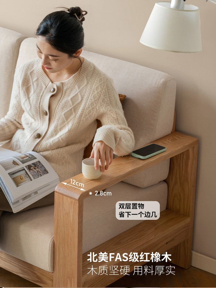 实木新中式三人沙发小户型简约现代客厅布艺沙发