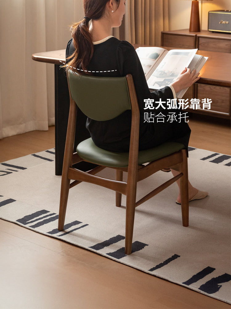 实木餐椅餐厅复古靠背椅休闲椅软包胡桃色椅子餐桌椅