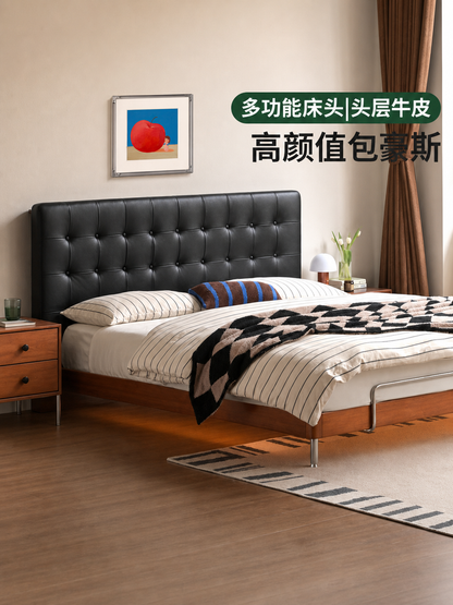 实木床卧室包豪斯真皮床多功能夜灯软靠床中古双人床