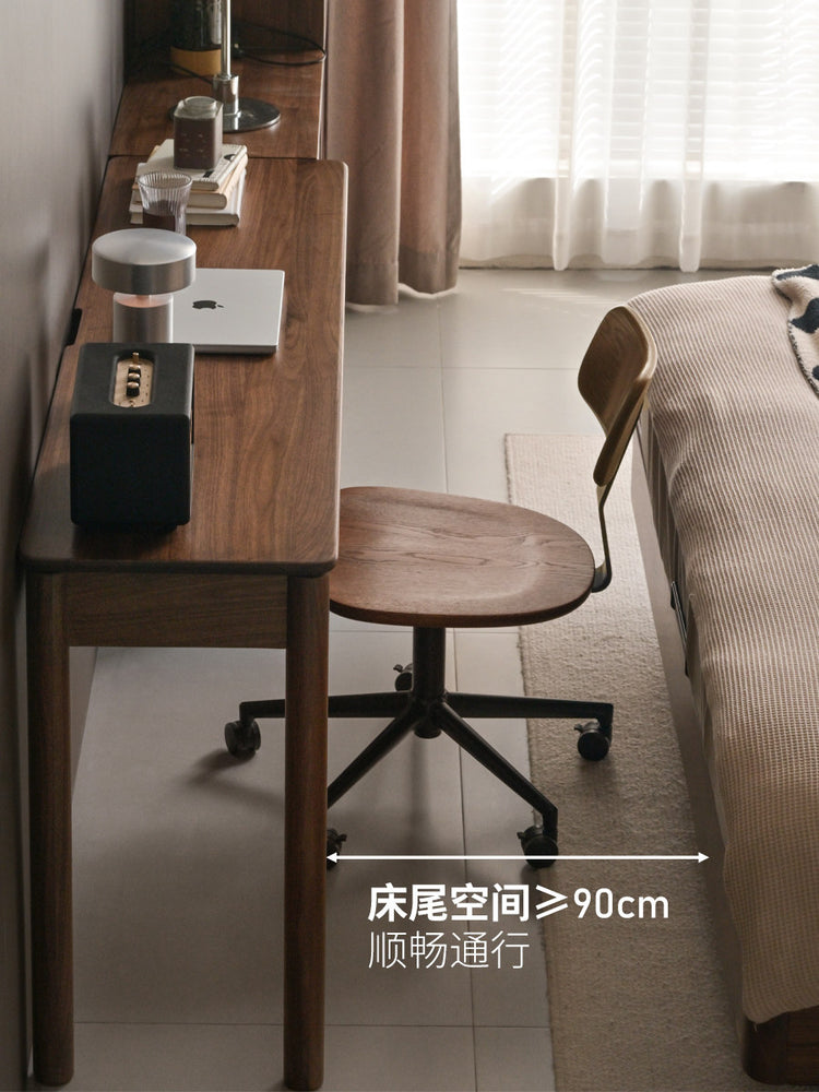 实木书桌小户型书房窄长条桌黑胡桃木轻奢带抽办公桌
