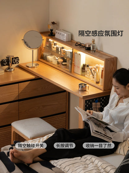 实木化妆桌现代简约橡木伸缩斗柜梳妆台卧室转角化妆台