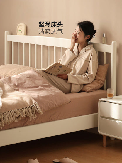 实木床奶油风双人床简约小户型温莎床卧室白色家具