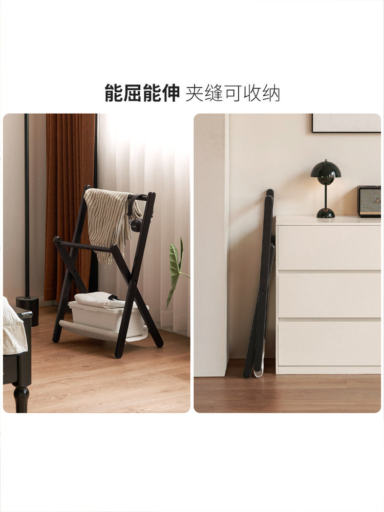 实木挂衣架现代简约卧室黑色衣帽架折叠置物架