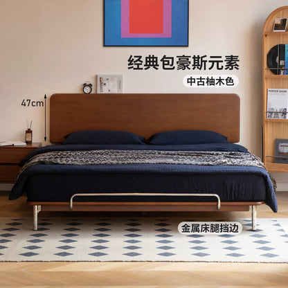 实木床卧室中古大板床包豪斯齐边床柚木色复古双人床