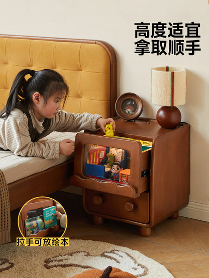 实木儿童床头柜卧室复古风创意置物架男孩女孩带灯储物柜