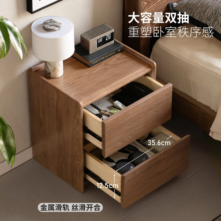 浅胡桃色实木床头柜现代简约白蜡木储物柜卧室收纳柜