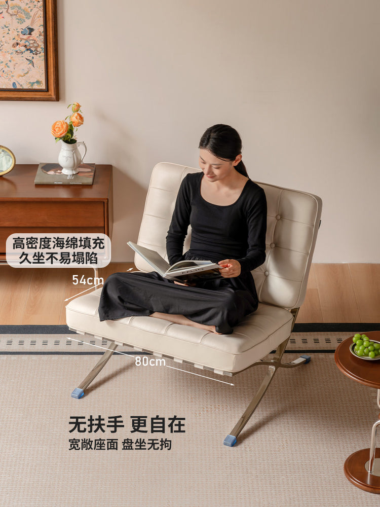 真皮沙发椅客厅黑色单人椅阳台休闲椅意式复古巴塞罗那椅