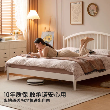 实木床主卧白色竖琴床现代简约奶油风双人床北欧大床