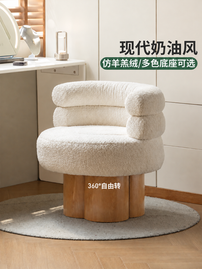 布艺化妆凳现代简约白色软包凳卧室奶油风可旋转梳妆椅