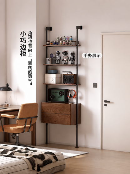 实木壁挂书架工业风书房多层置物架胡桃色手办展示架