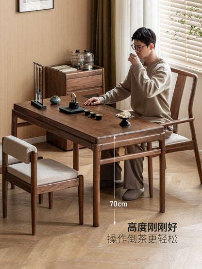 实木茶桌客厅新中式茶台餐桌两用黑胡桃木茶桌椅组合