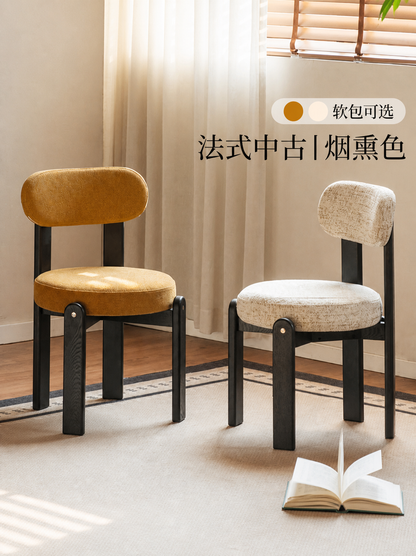 实木餐椅法式复古餐厅软包休闲椅靠背椅黑色吃饭椅子