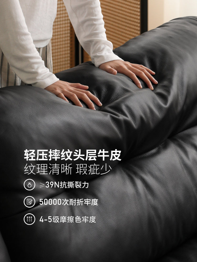 真皮沙发意式轻奢头层牛皮直排沙发客厅黑色包豪斯皮沙发