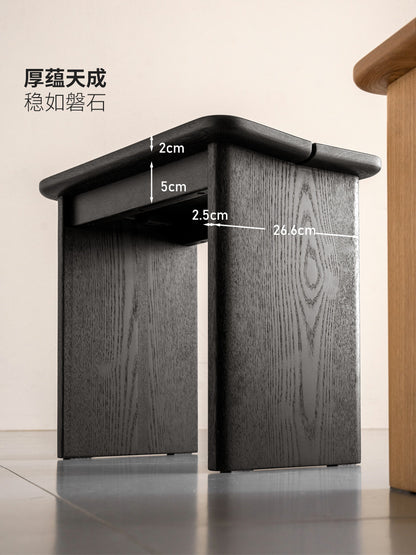 实木凳子餐厅侘寂风矮凳简约原木板凳黑色休闲方凳