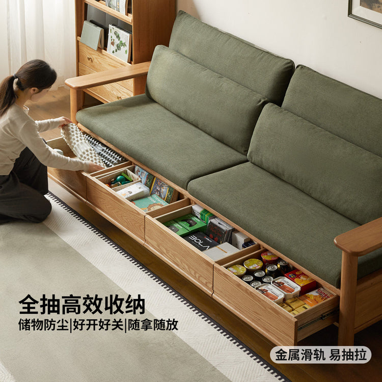 实木客厅原木风冬夏两用橡木小户型储物沙发