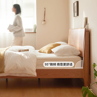 源也实卧室海鸥双人樱桃木床全实木床现代简约