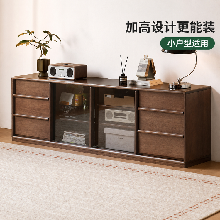 实木客厅新中式收纳储物柜卧室落地高电视柜